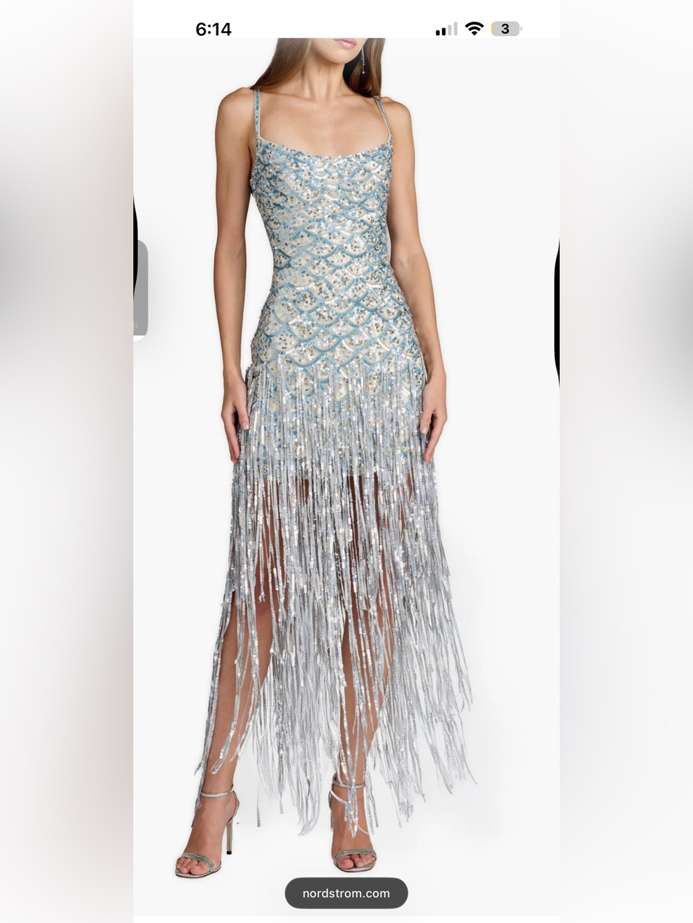 Mac duggal Spaghetti Strap Sequin Fringe Mesh Column Gown size 4